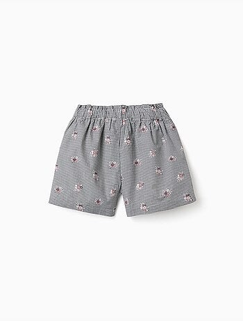 Pantaloncini in cotone a quadretti con stampa floreale