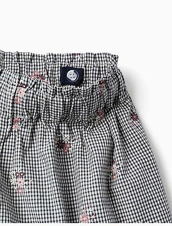 Pantaloncini in cotone a quadretti con stampa floreale