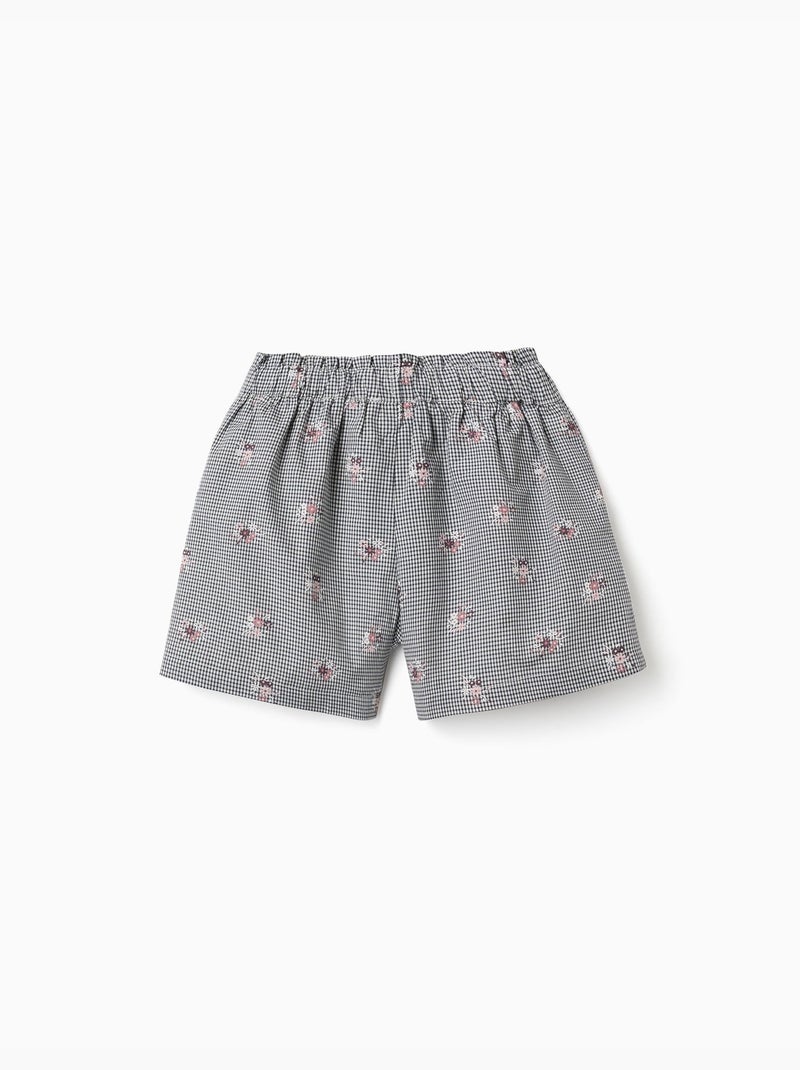 Pantaloncini in cotone a quadretti con stampa floreale Blu scuro - Kiabi