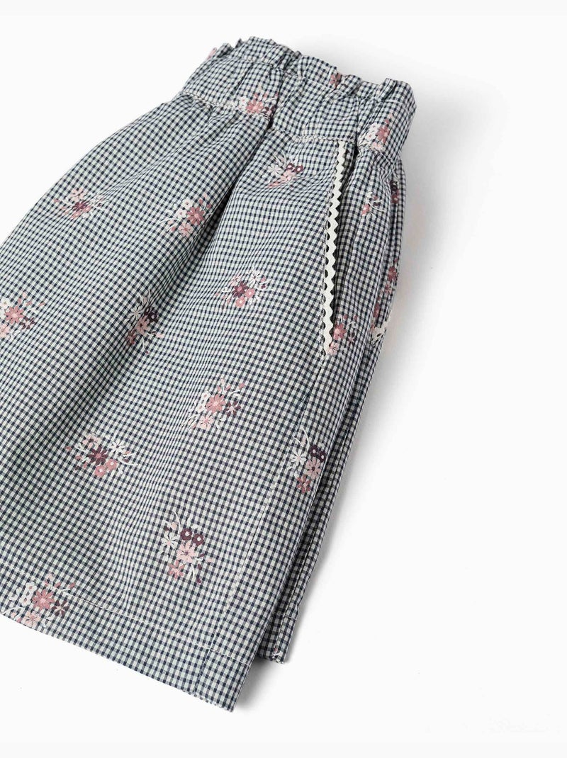 Pantaloncini in cotone a quadretti con stampa floreale Blu scuro - Kiabi