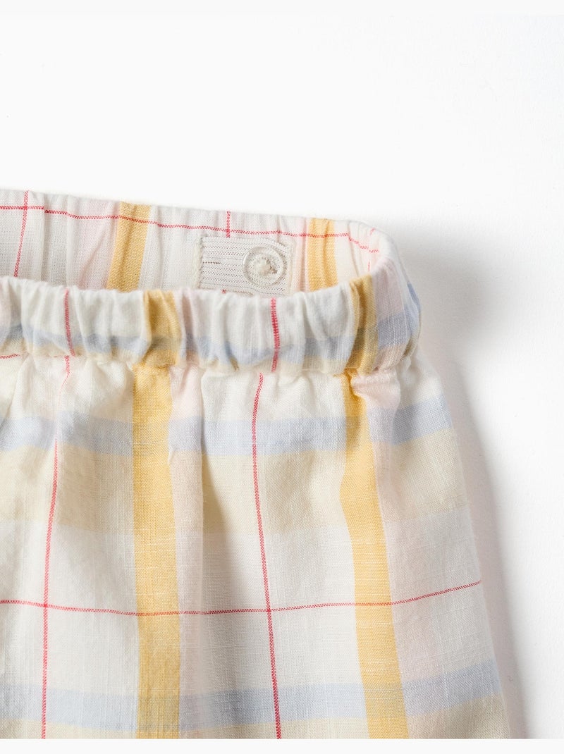 Pantaloncini in cotone a quadri con coulisse B&S Bianco - Kiabi