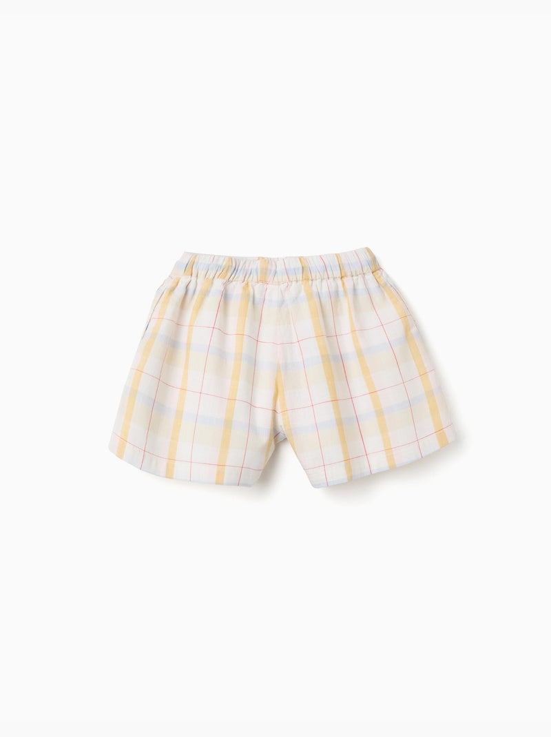 Pantaloncini in cotone a quadri con coulisse B&S Bianco - Kiabi