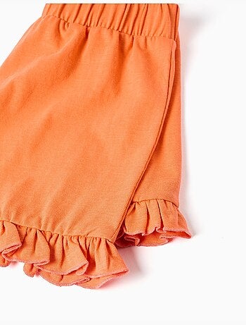 Pantaloncini in cotone con cintura elastica e orlo arricciato