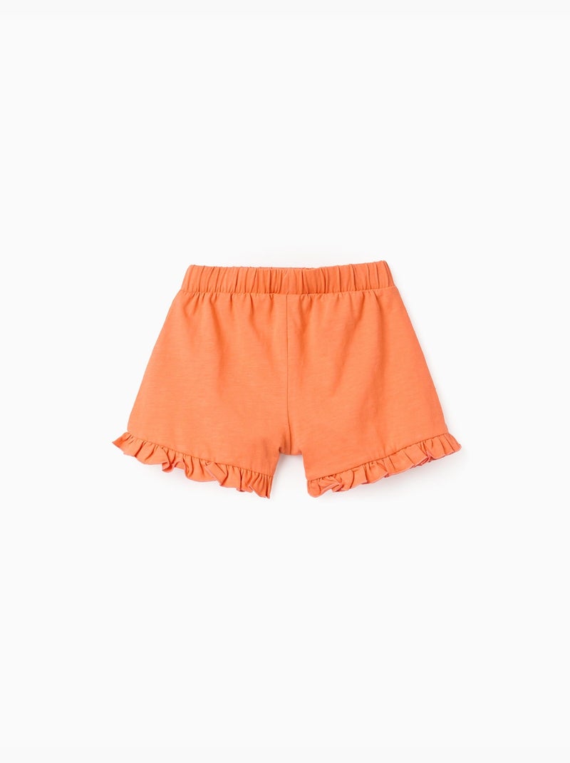 Pantaloncini in cotone con cintura elastica e orlo arricciato Nero Arancione - Kiabi