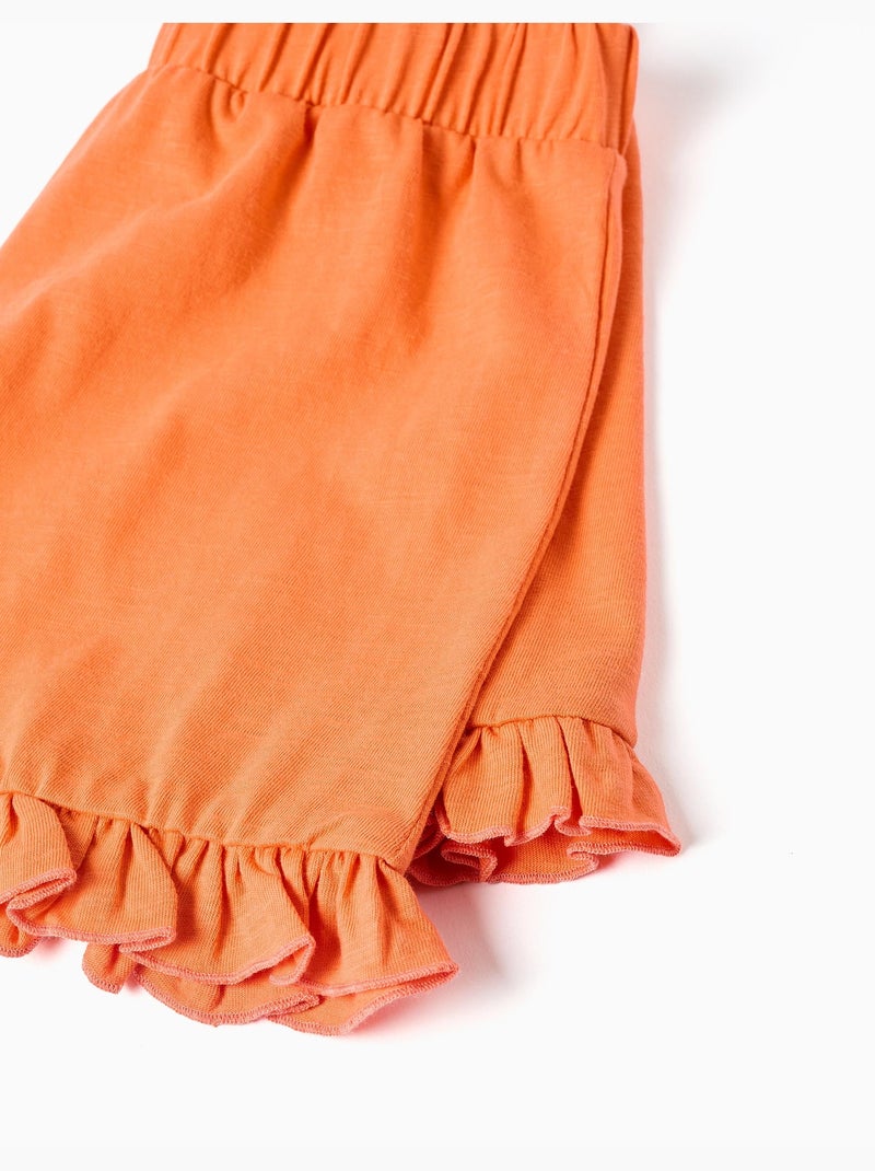 Pantaloncini in cotone con cintura elastica e orlo arricciato Nero Arancione - Kiabi