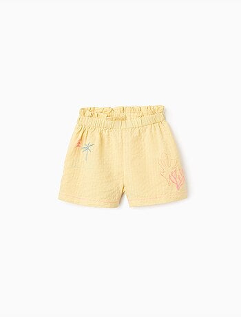 Pantaloncini in cotone con cintura paperbag e ricamo