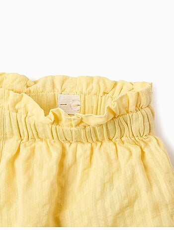 Pantaloncini in cotone con cintura paperbag e ricamo