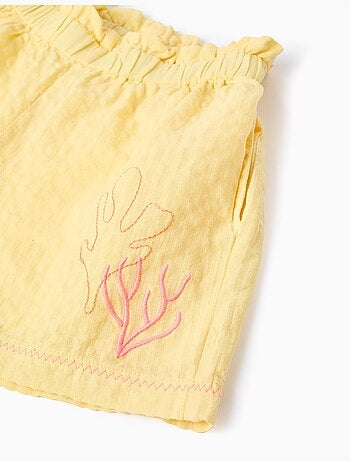 Pantaloncini in cotone con cintura paperbag e ricamo