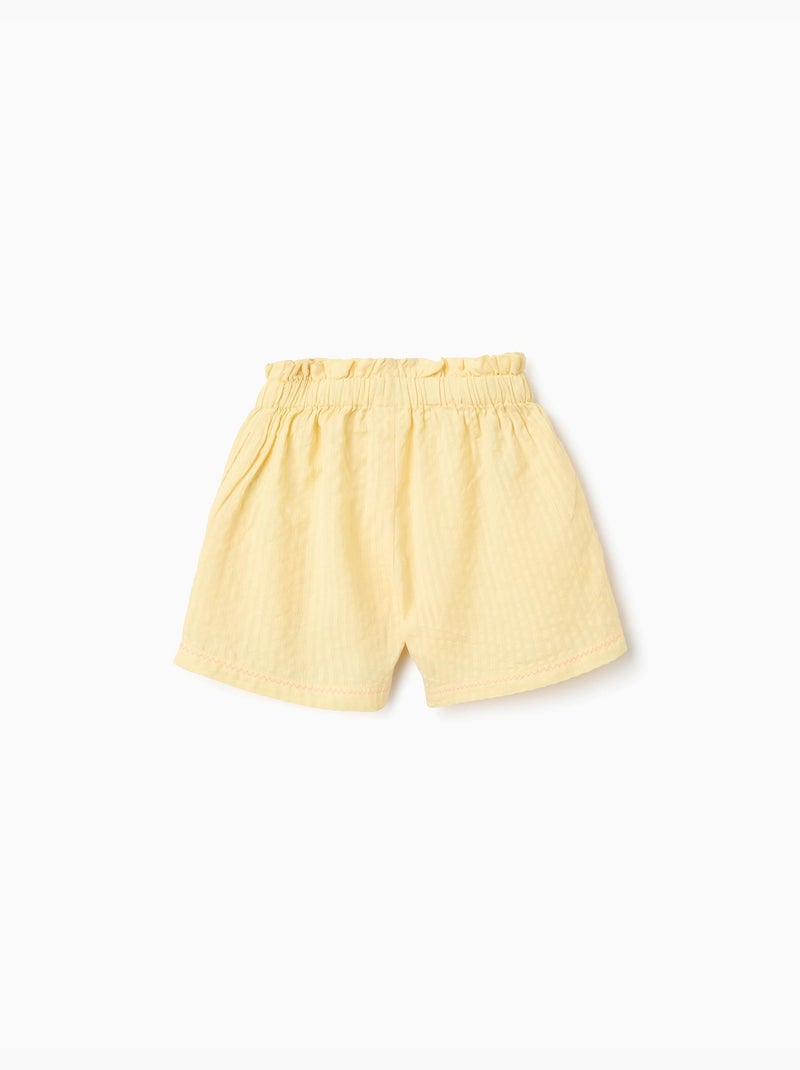 Pantaloncini in cotone con cintura paperbag e ricamo Giallo chiaro - Kiabi