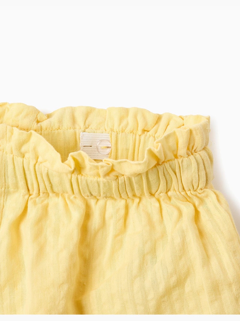 Pantaloncini in cotone con cintura paperbag e ricamo Giallo chiaro - Kiabi