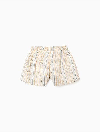 Pantaloncini in cotone con fiori e cintura elastica