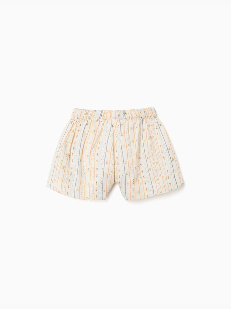 Pantaloncini in cotone con fiori e cintura elastica Beige chiaro - Kiabi