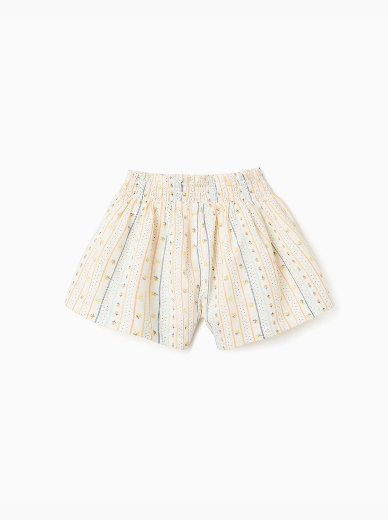 Pantaloncini in cotone con motivo floreale e vita elastica Beige chiaro - Kiabi
