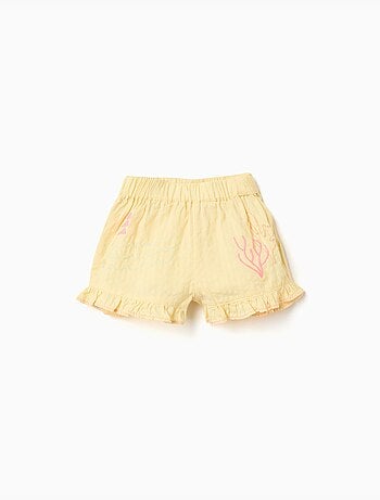 Pantaloncini in cotone con orli arricciati e ricami