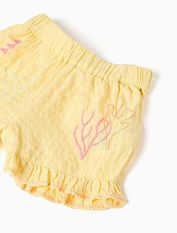 Pantaloncini in cotone con orli arricciati e ricami