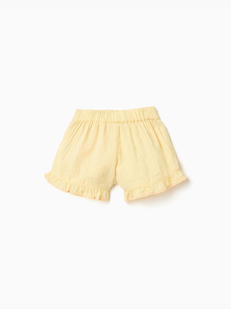 Pantaloncini in cotone con orli arricciati e ricami Giallo chiaro - Kiabi