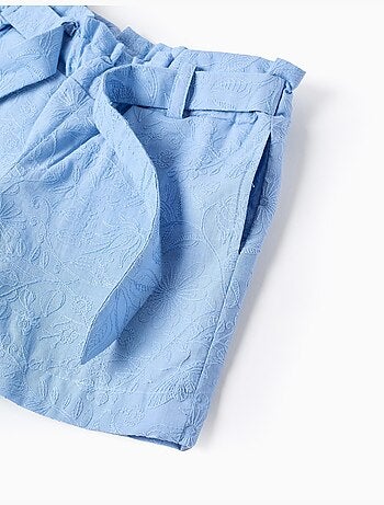 Pantaloncini in cotone con ricamo e cintura