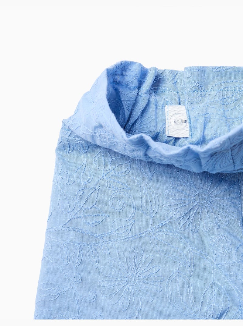 Pantaloncini in cotone con ricamo e cintura Blu chiaro - Kiabi