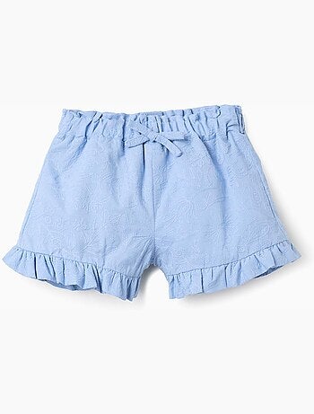 Pantaloncini in cotone con ricamo e volant