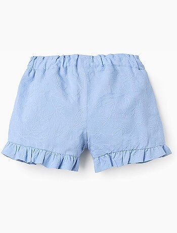 Pantaloncini in cotone con ricamo e volant