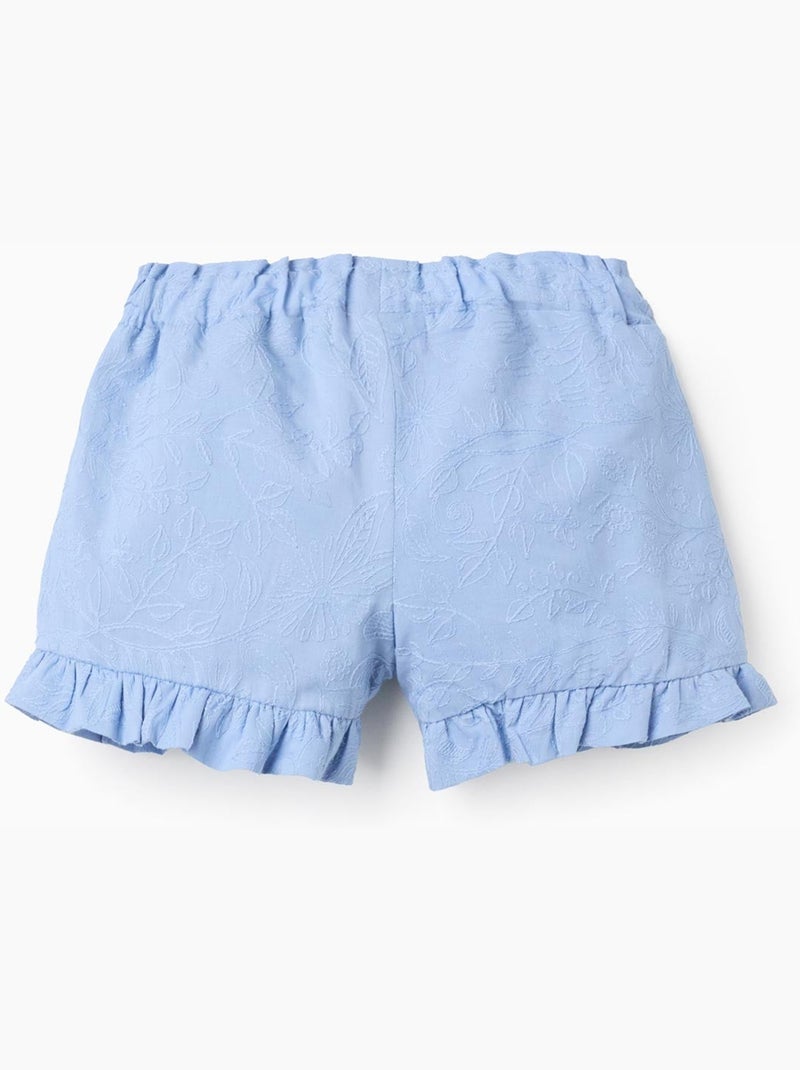 Pantaloncini in cotone con ricamo e volant Blu chiaro - Kiabi