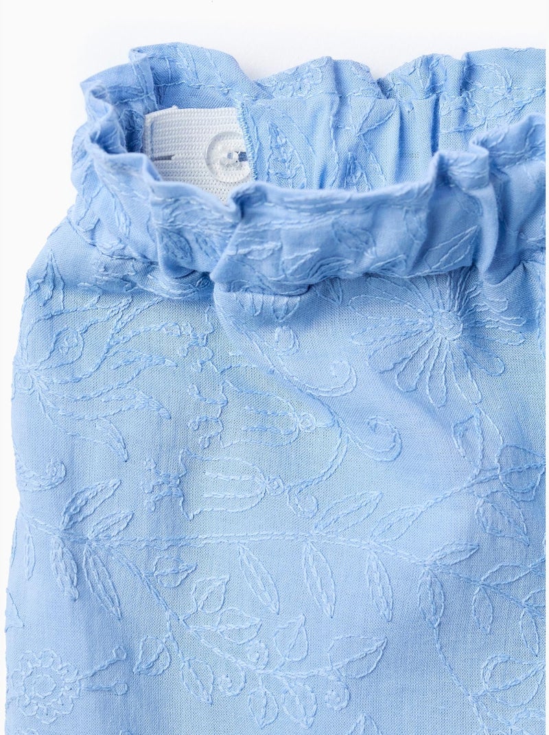 Pantaloncini in cotone con ricamo e volant Blu chiaro - Kiabi