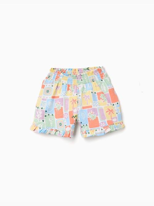 Pantaloncini in cotone con stampa colorata e orli arricciati - Kiabi