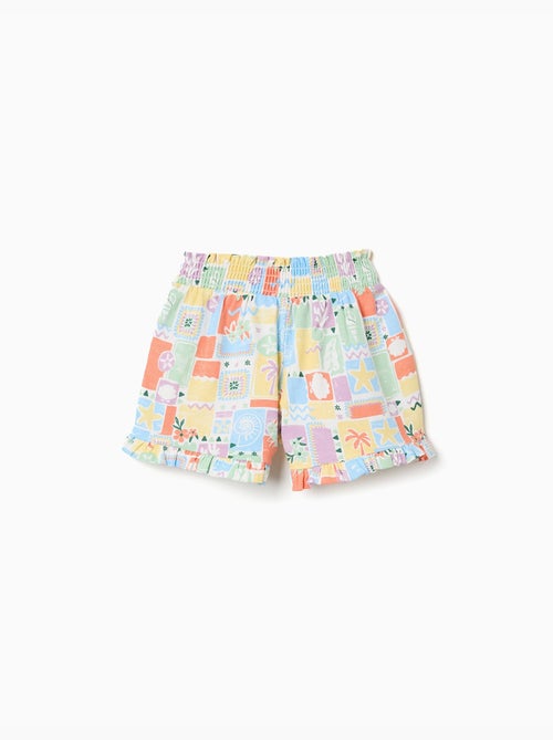 Pantaloncini in cotone con stampa colorata e orli arricciati - Kiabi