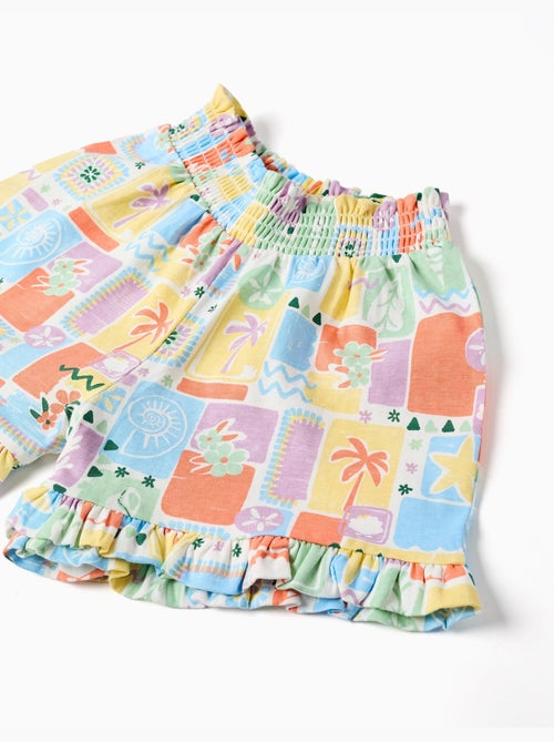 Pantaloncini in cotone con stampa colorata e orli arricciati - Kiabi
