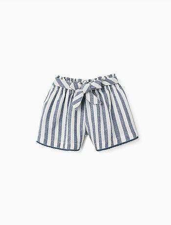 Pantaloncini in cotone e lino a righe con cintura You&Me