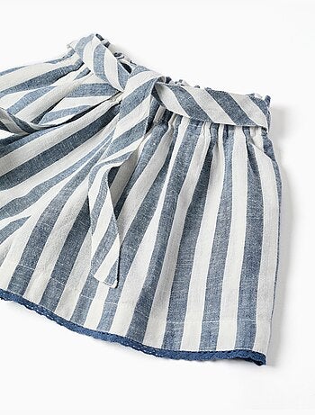 Pantaloncini in cotone e lino a righe con cintura You&Me