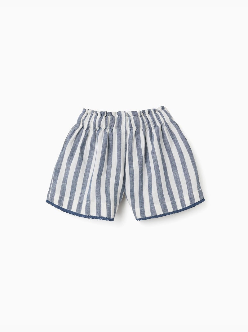 Pantaloncini in cotone e lino a righe con cintura You&Me Beige chiaro - Kiabi