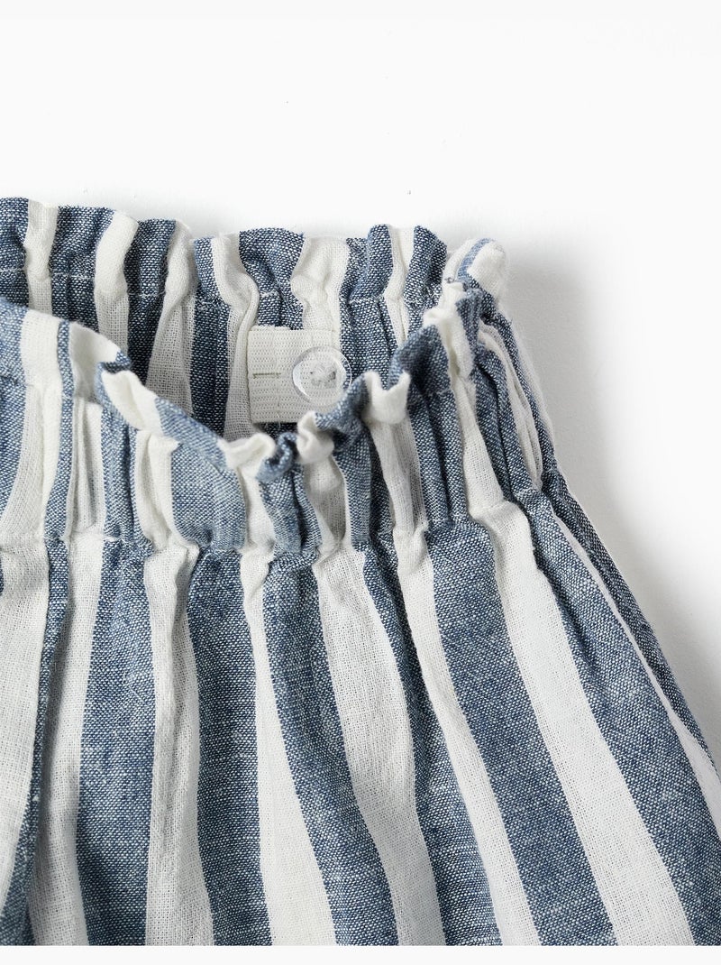 Pantaloncini in cotone e lino a righe con cintura You&Me Beige chiaro - Kiabi