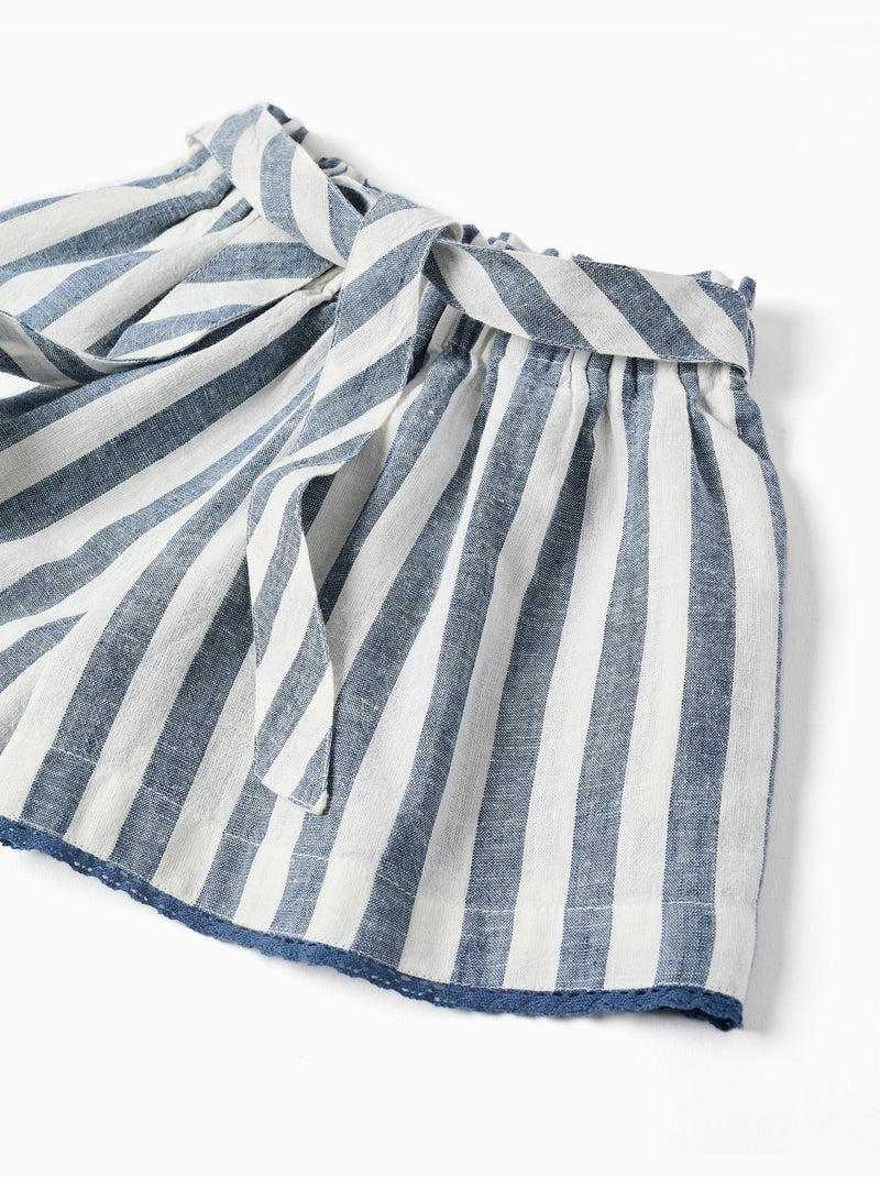 Pantaloncini in cotone e lino a righe con cintura You&Me Beige chiaro - Kiabi