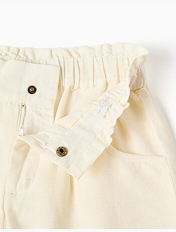 Pantaloncini in cotone e lino con cintura paperbag