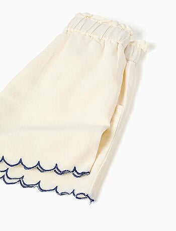 Pantaloncini in cotone e lino con cintura paperbag