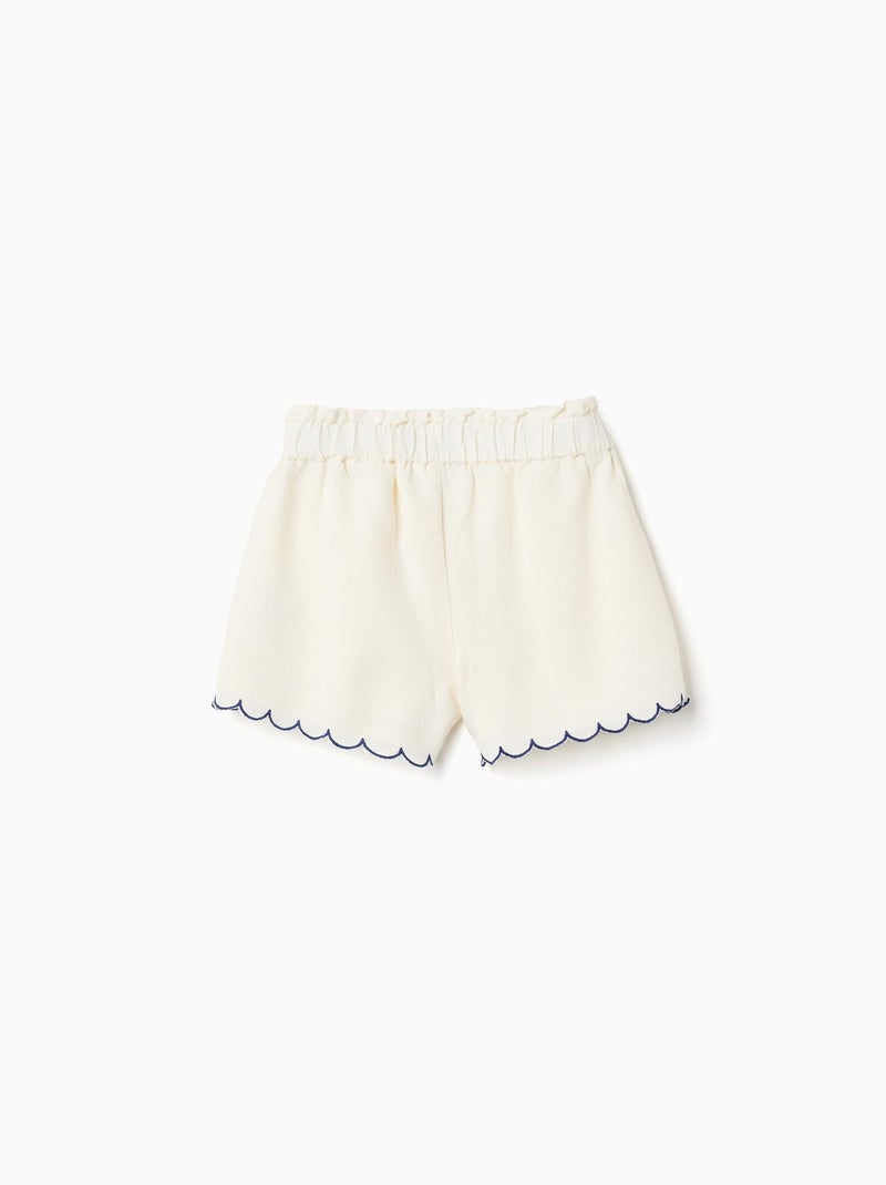 Pantaloncini in cotone e lino con cintura paperbag Beige chiaro - Kiabi