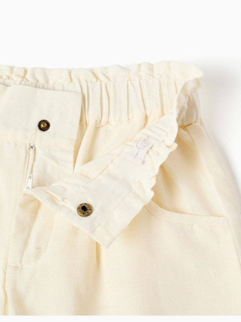 Pantaloncini in cotone e lino con cintura paperbag Beige chiaro - Kiabi
