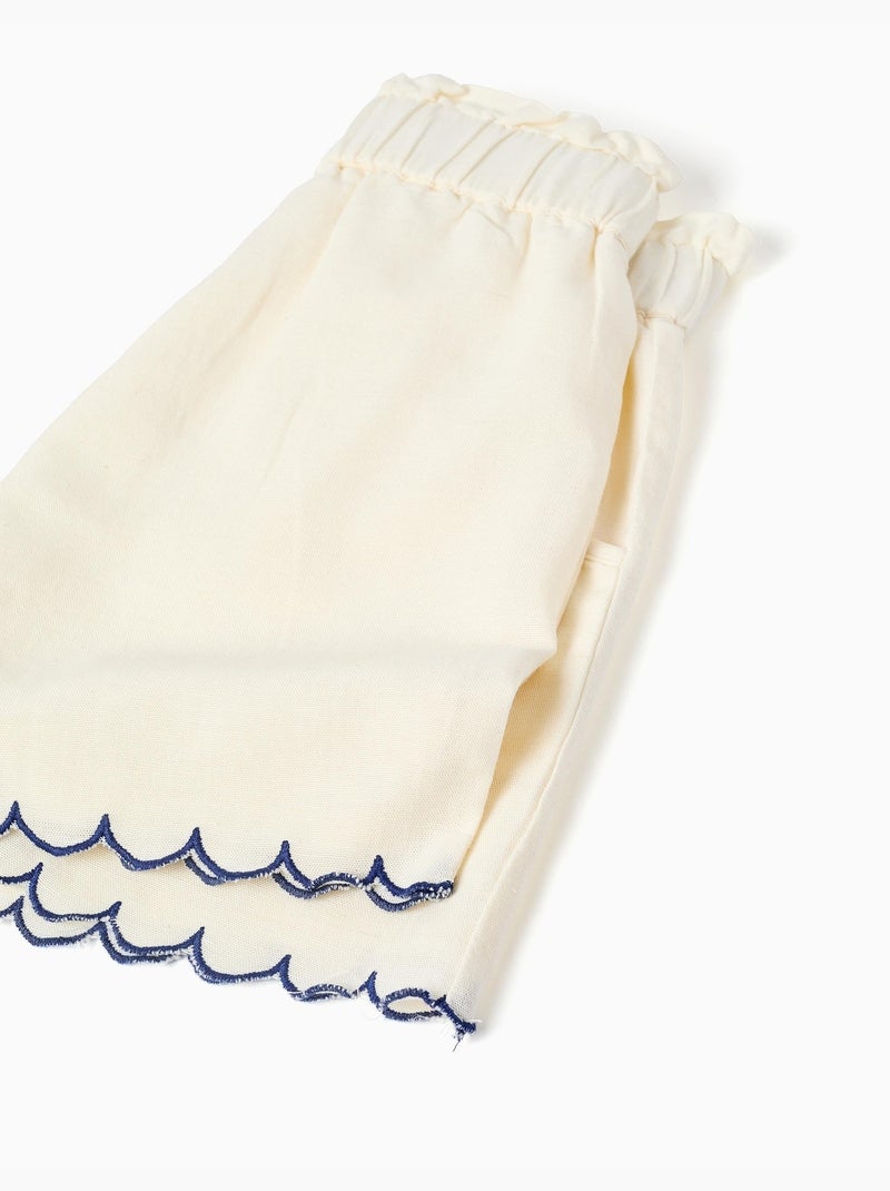 Pantaloncini in cotone e lino con cintura paperbag Beige chiaro - Kiabi