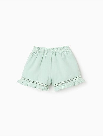 Pantaloncini in cotone e lino con orlo arricciato