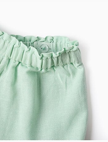 Pantaloncini in cotone e lino con orlo arricciato