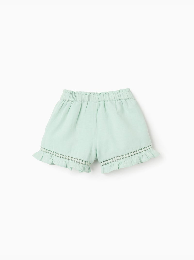 Pantaloncini in cotone e lino con orlo arricciato Verde chiaro - Kiabi
