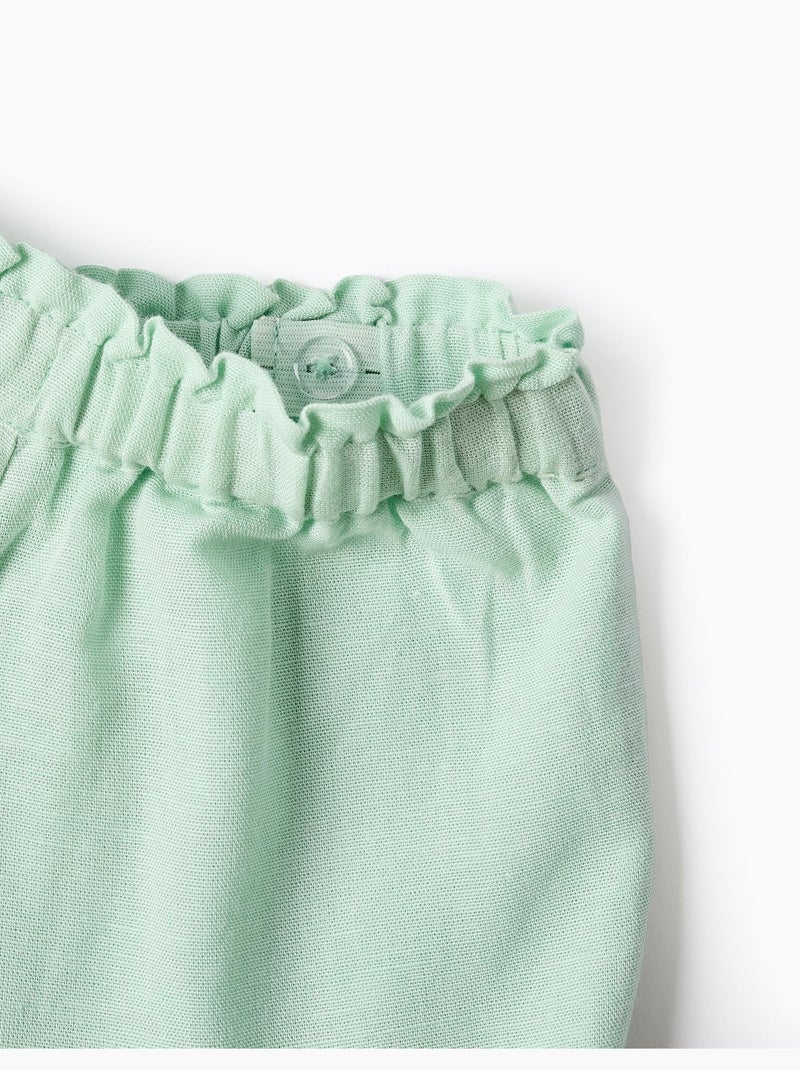 Pantaloncini in cotone e lino con orlo arricciato Verde chiaro - Kiabi