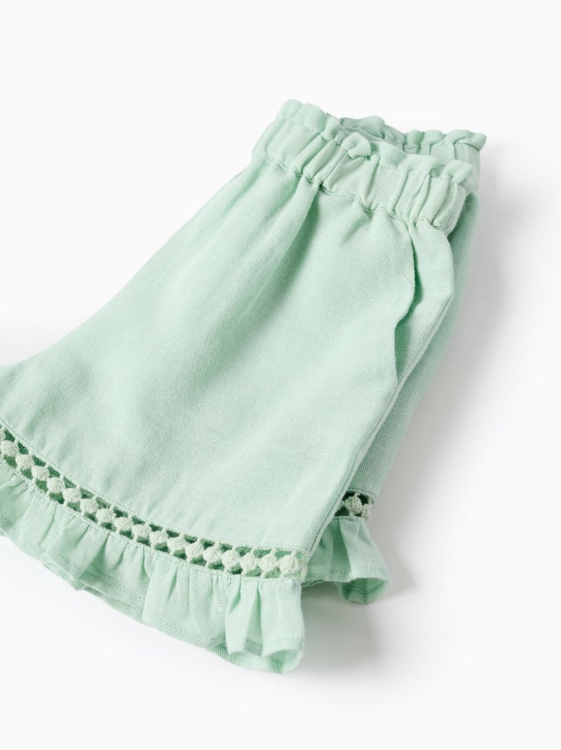 Pantaloncini in cotone e lino con orlo arricciato Verde chiaro - Kiabi