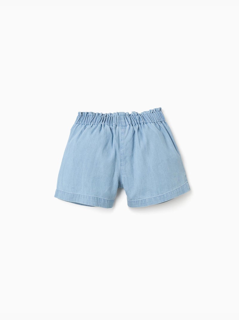 Pantaloncini in denim con cintura floreale e vita paperbag Blu chiaro - Kiabi