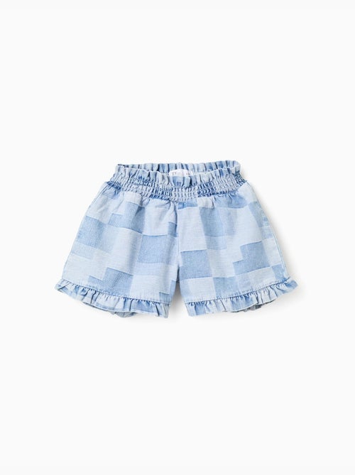 Pantaloncini in denim con motivo a quadri e orlo arricciato - Kiabi