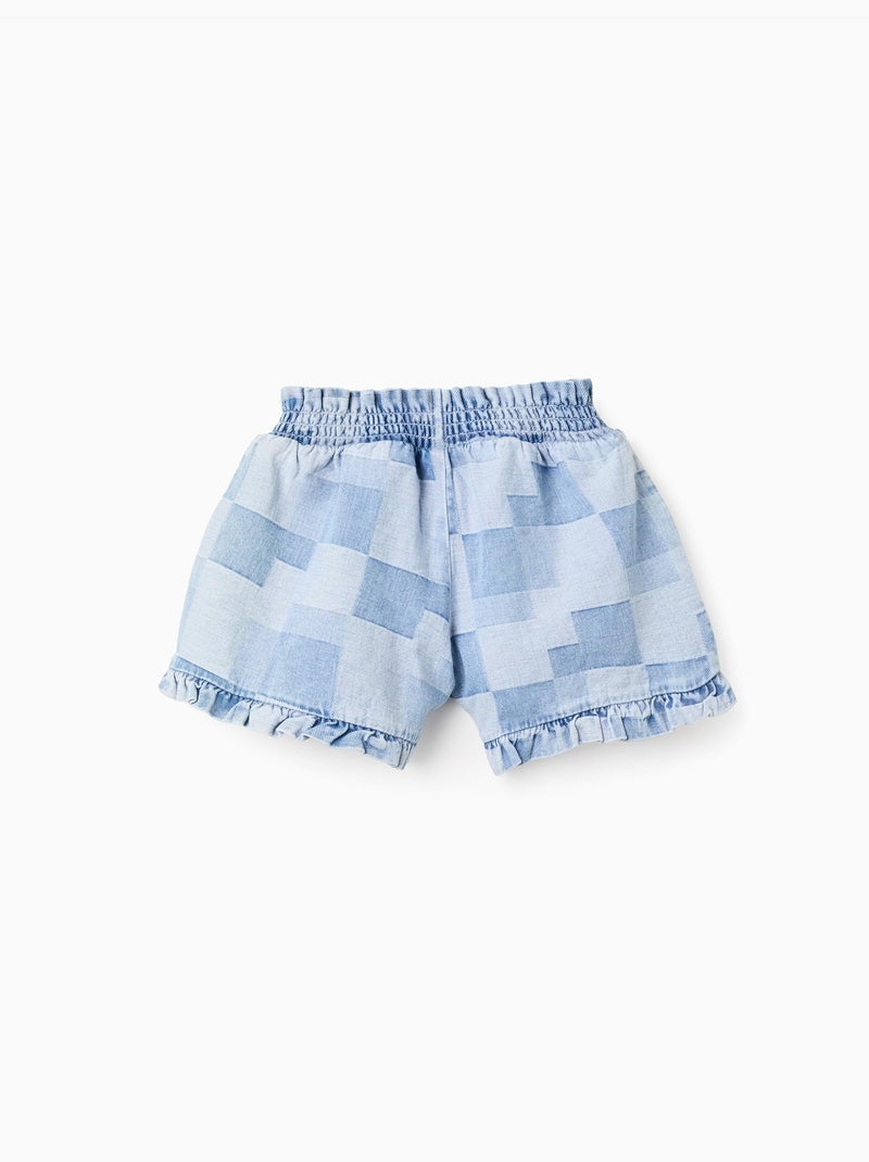 Pantaloncini in denim con motivo a quadri e orlo arricciato Blu chiaro - Kiabi