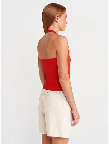 Pantaloncini in denim di cotone da donna con vita con coulisse dilvin