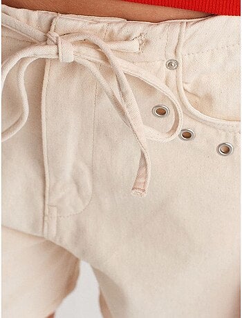 Pantaloncini in denim di cotone da donna con vita con coulisse dilvin