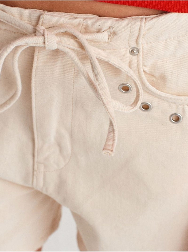 Pantaloncini in denim di cotone da donna con vita con coulisse dilvin Crema - Kiabi